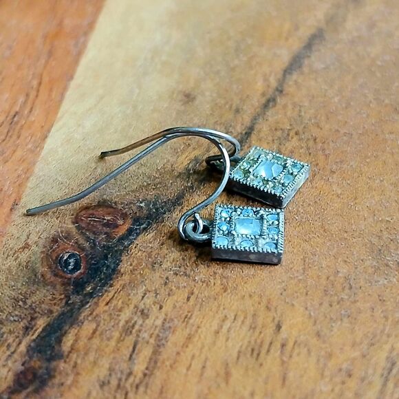 Dainty Vintage Blue Stone Dangle Earrings, Minimalist - Picture 2 of 4